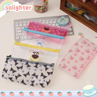 Solighter กระเป๋าเครื่องเขียน กระเป๋าดินสอ แบบใส มีซิป ลาย Kuromi Melody Cinnamoroll สําหรับนักเรียน สํานักงาน โรงเรียน