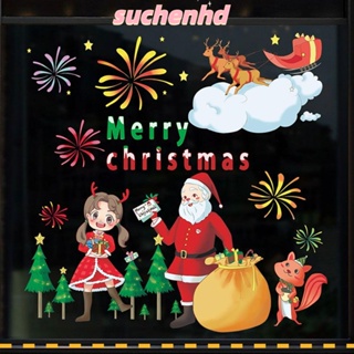 Suchenhd สติกเกอร์ติดผนัง ลายกวางเรนเดียร์ สโนว์แมน สุขสันต์วันคริสต์มาส สําหรับตกแต่งบ้าน เทศกาล ปาร์ตี้