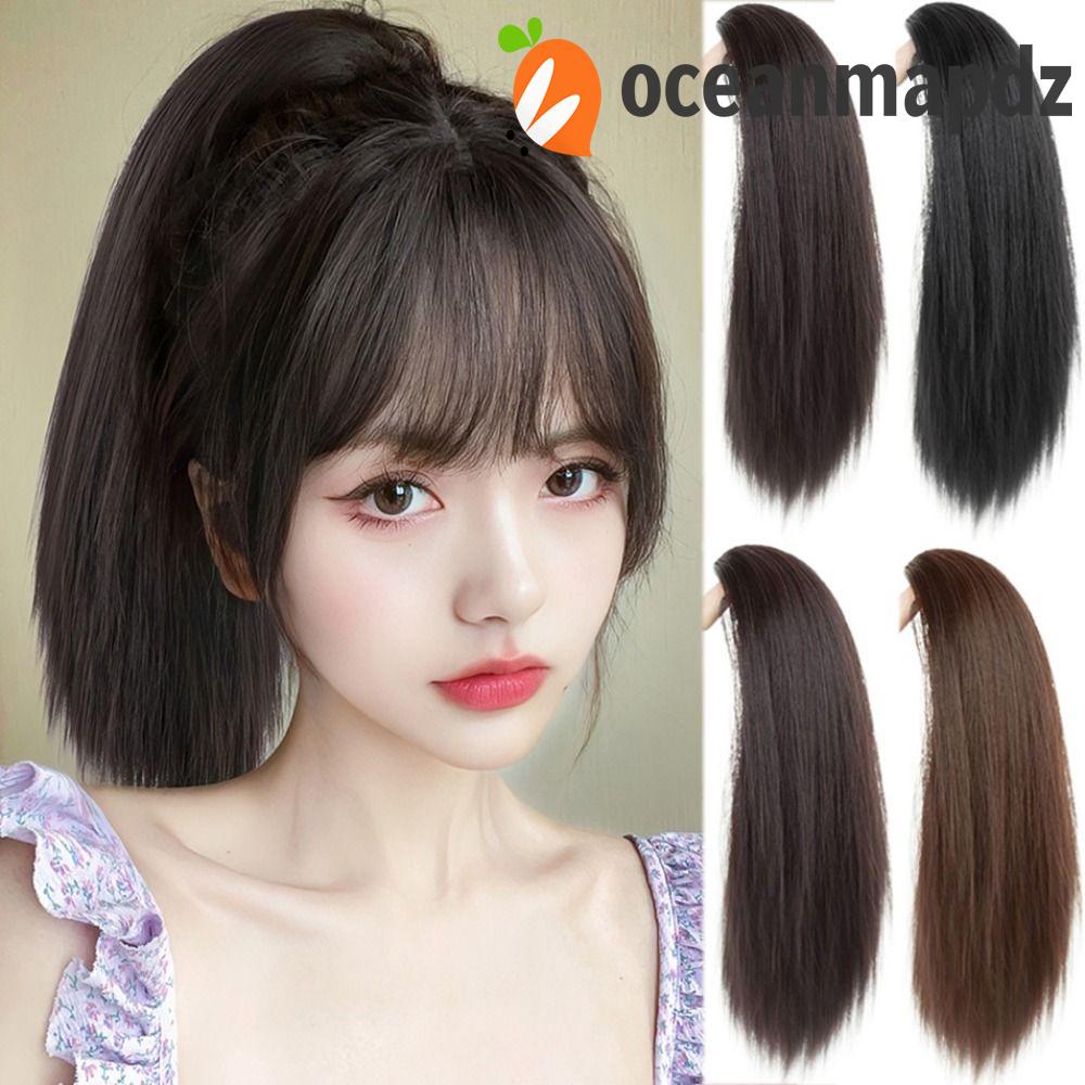 Oceanmapdz หางม้าสั้นตรง, กิ๊บติดผมหางม้าปลอม ขนปุย, เครื่องประดับผมหางม้า นุ่ม มองไม่เห็น เรียบลื่น หางม้า แฮร์พีช ปาร์ตี้
