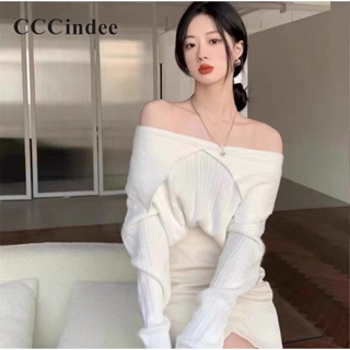 Cccindee ใหม่ เสื้อยืดแขนยาว เปิดไหล่ ผ้าถัก เข้ารูป เซ็กซี่ แฟชั่นสําหรับสตรี 2023