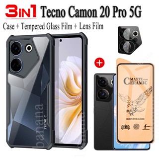 3 in 1 Tecno Camon 20 Pro 5G เคสซิลิโคน กันกระแทก สําหรับ Camon20 Pro 4G Camon20 Pro ฟิล์มฝ้าเซรามิก + ฟิล์มเลนส์กล้อง