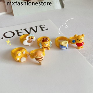 Mxfashione แหวนเรซิ่น รูปอุ้งเท้าหมี ดอกไม้ หมีพูห์ ปรับได้ สไตล์เกาหลี สําหรับผู้หญิง