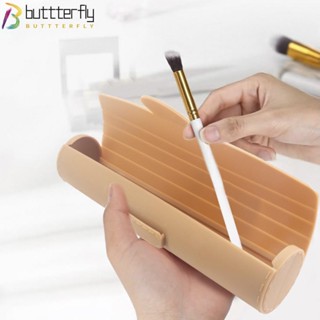 Buttterfly กระเป๋าซิลิโคน ทรงกระบอก ขนาดใหญ่ กันน้ํา สีน้ําตาล ทนทาน สําหรับใส่แปรงแต่งหน้า