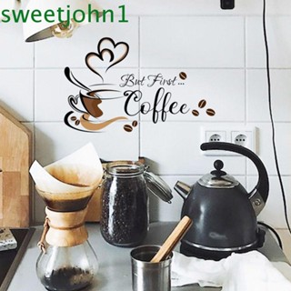 Sweetjohn สติกเกอร์ PVC ลายถ้วยกาแฟ มีกาวในตัว กันน้ํา ภาษาอังกฤษ เรียบง่าย สําหรับติดตกแต่งผนังห้องครัว