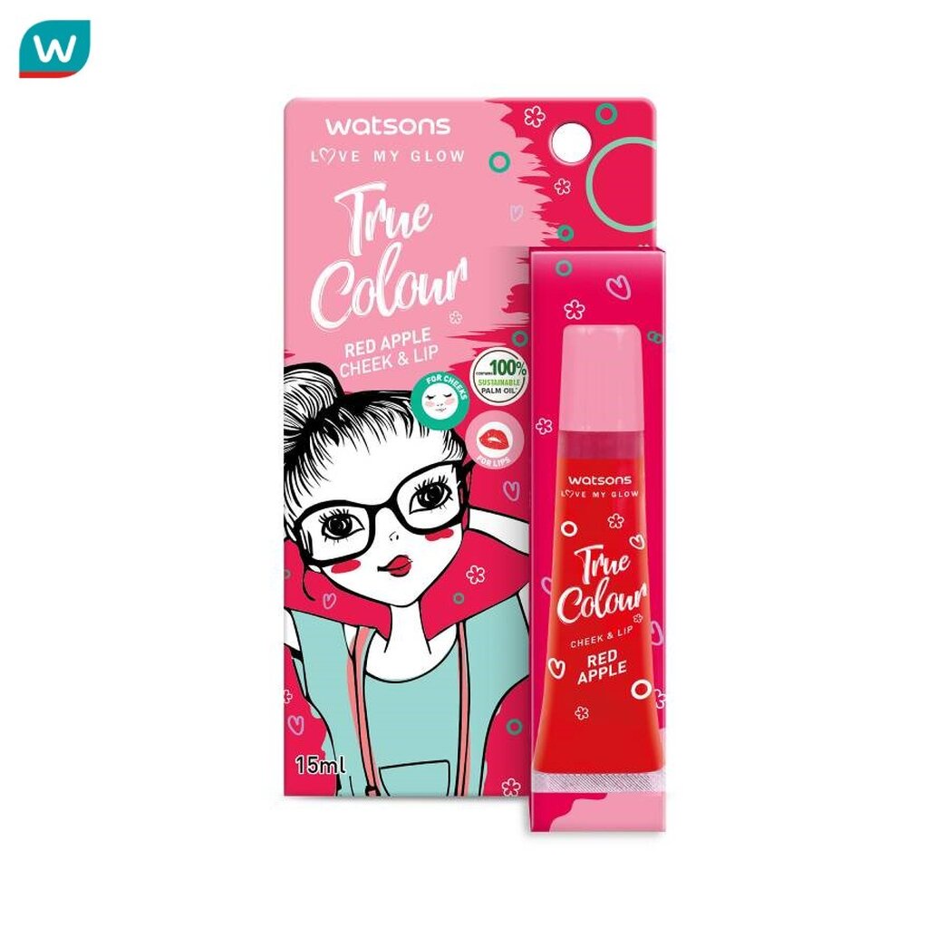 Watsons วัตสัน ทรู คัลเลอร์ เรด แอปเปิ้ล ชีค แอนด์ ลิป 15มล.