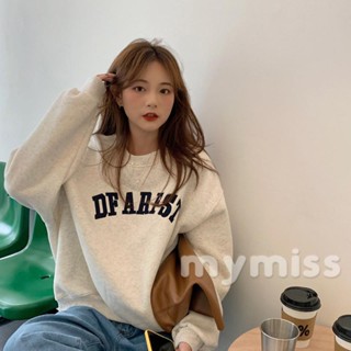 Mymiss1 เสื้อกันหนาวแขนยาว คอกลม แบบสวมหัว ปักลายตัวอักษร สไตล์คลาสสิก สําหรับผู้หญิง