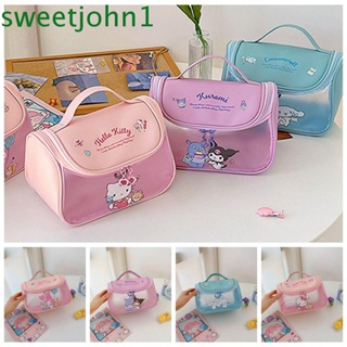 Sweetjohn กระเป๋าเครื่องสําอาง กันน้ํา มีซิป ลายการ์ตูน Cinnamoroll สไตล์เกาหลี แบบพกพา สําหรับเดินทาง