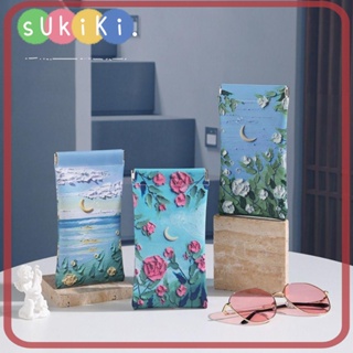 Sukiki กล่องแว่นตากันแดด หนัง PU พิมพ์ลายดอกไม้ ปิดอัตโนมัติ ที่ทนทาน สําหรับผู้ชาย