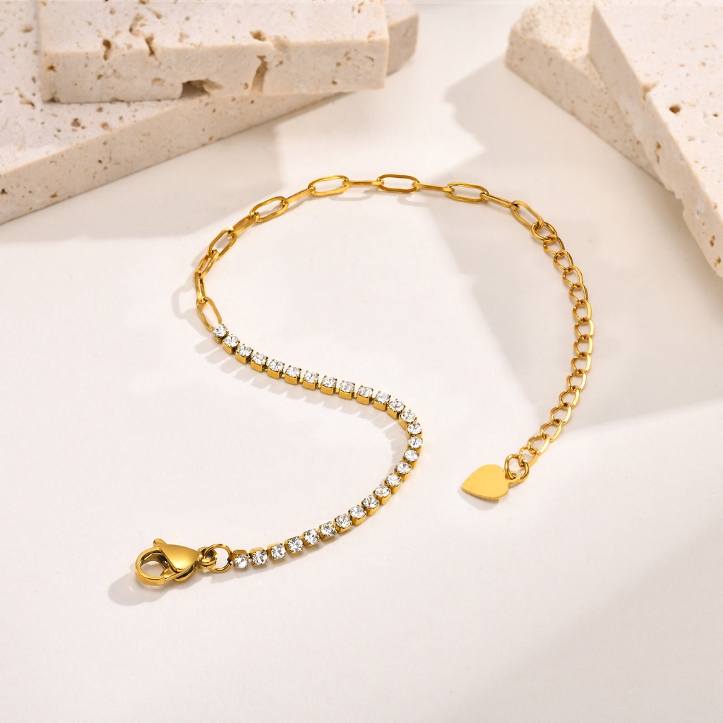 Vnox سوار سلسلة ستانلس مطلي ذهب 18K بالزركون الأبيض — صورة 6