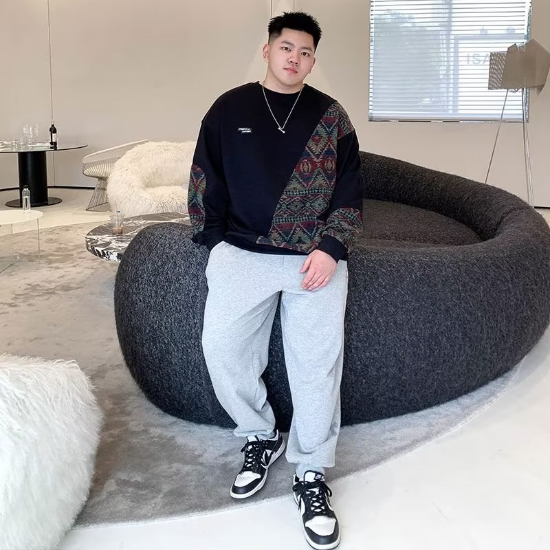 เสื้อยืดกันหนาว คอกลม แขนยาว ทรงหลวม ขนาดใหญ่ แฟชั่นสไตล์เกาหลี สําหรับผู้ชาย ไซซ์ M - 8XL
