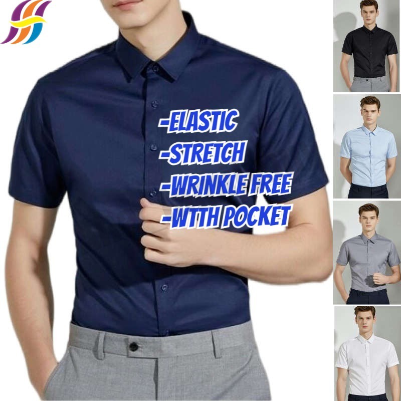 เสื้อเชิ้ตแขนสั้น 4 ทาง แบบยืดหยุ่น ไม่มีรอยย่น ลําลอง สําหรับผู้ชาย
