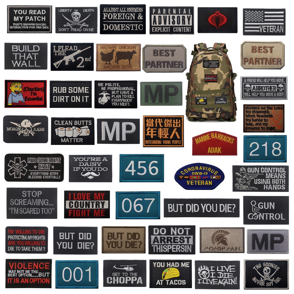 อุปกรณ์เสริมกระเป๋ากลางแจ้งพัดลมทหาร Velcro Morale Badge Patch ตัวอักษรภาษาอังกฤษ ARMY NAVY USMC เย็