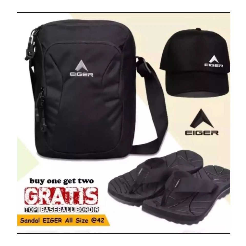 Gaul package รองเท้าแตะผู้ชาย / eger กระเป๋าสะพายข้างผู้ชาย / กระเป๋าชาร์จ / แพ็คเกจเดียว + ฟรีหมวกแ