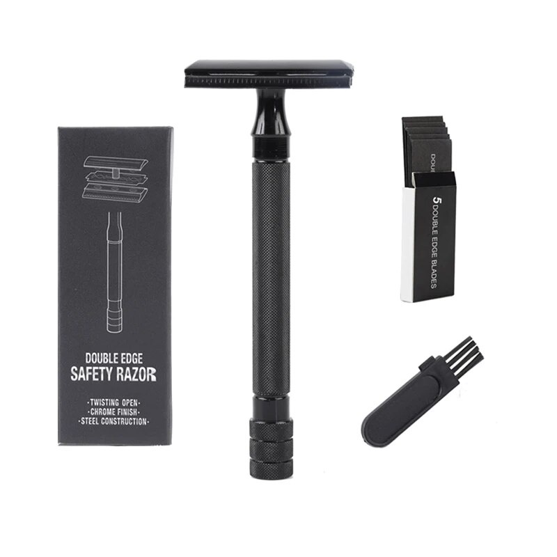 Classic Mens Shaving Adjustable Safety Shaving Razor sharp With Small Brush & 5Blades Double Edge st