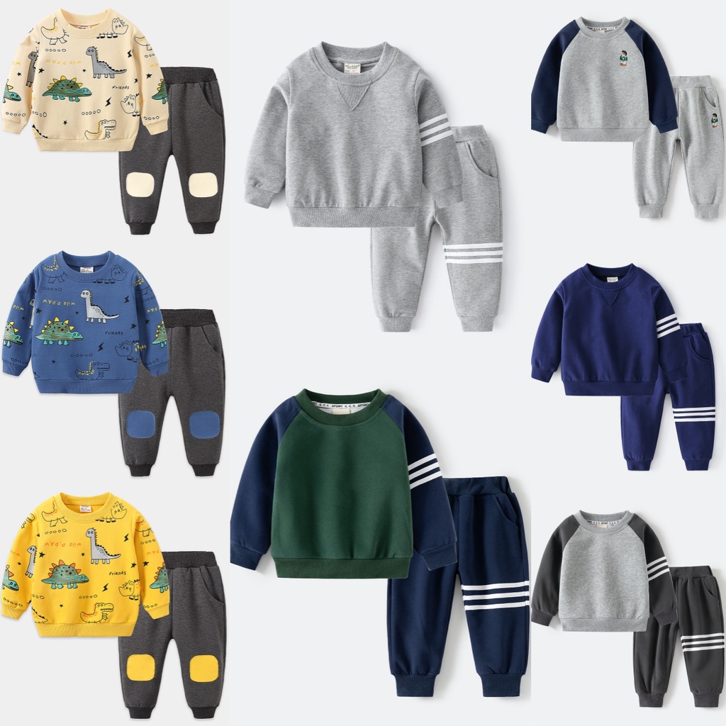 ชุดกีฬาแขนยาว ผ้าฝ้าย ทรงหลวม ลายสัตว์น่ารัก ขนาดเล็ก แฟชั่นฤดูใบไม้ผลิ และฤดูใบไม้ร่วง สําหรับเด็กนักเรียน