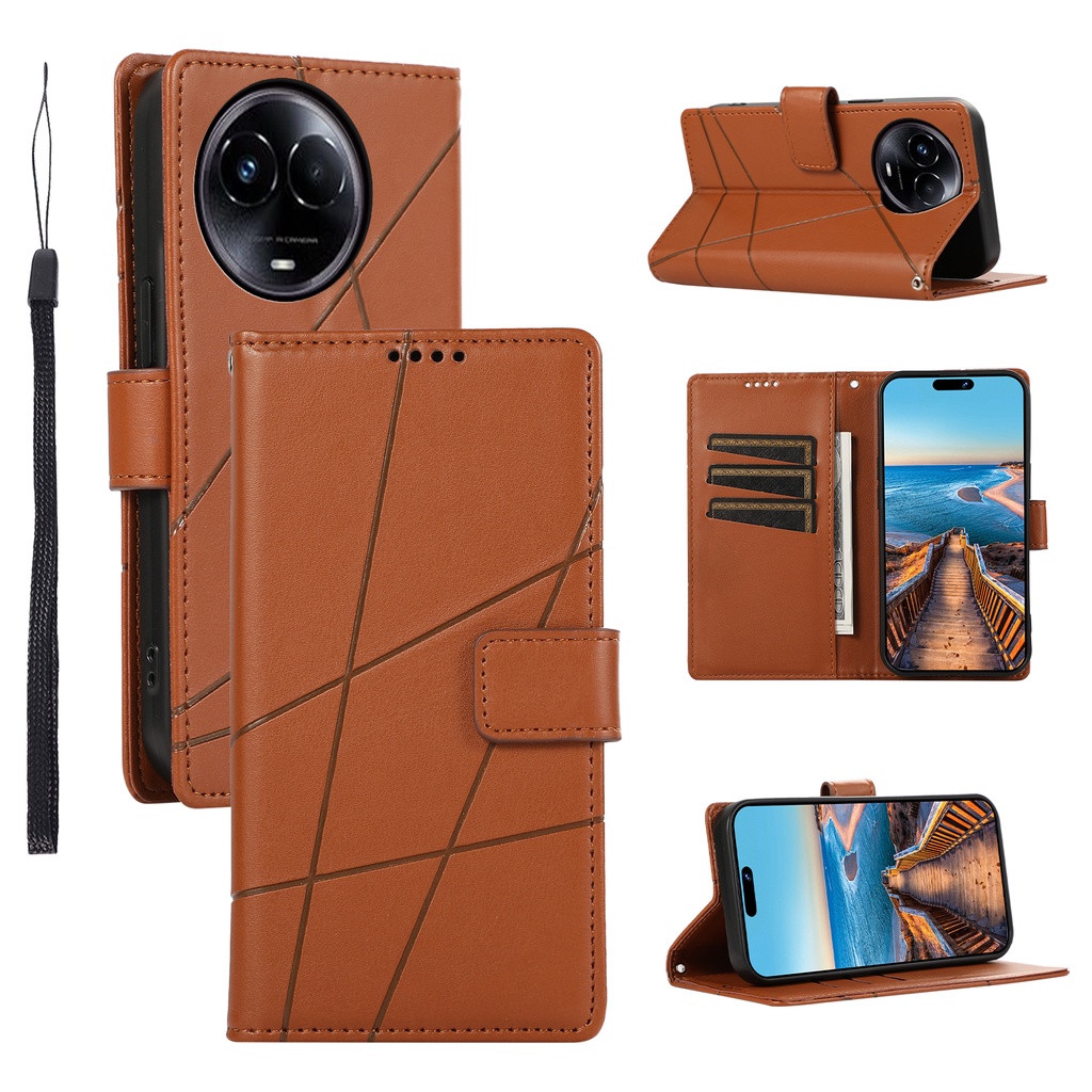 เคส Case for Realme 12x 12+ 12 11x 11 Pro Plus 10 Pro+ 5G 9 9i C67 4G C55 C33 C53 C51 Note 50 เคสฝาพับ เคสเปิดปิด โทรศัพท์หนัง TPU นิ่ม ฝาพับ พร้อมช่องใส่บัตร และสายคล้อง สําหรับ Flip Cover Embossing Leather Wallet ฝาพับหนัง ซองมือถือ