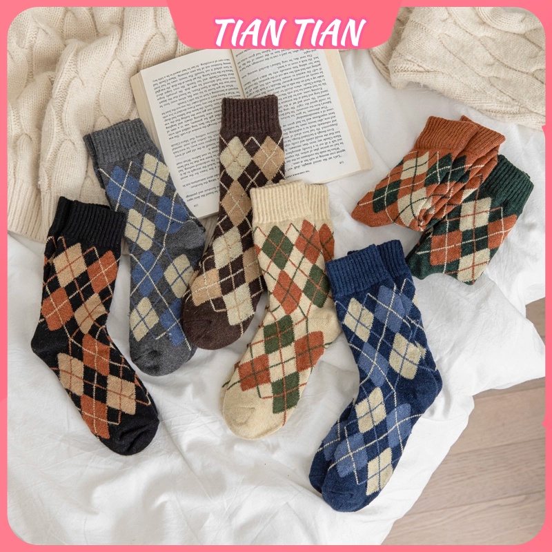 TIANTIAN T306 ถุงเท้ายาว ผ้าวูล แบบหนา ประดับเพชร สไตล์เรโทร แฟชั่นฤดูใบไม้ร่วง และฤดูหนาว สําหรับผู้หญิง – โปรปัง
