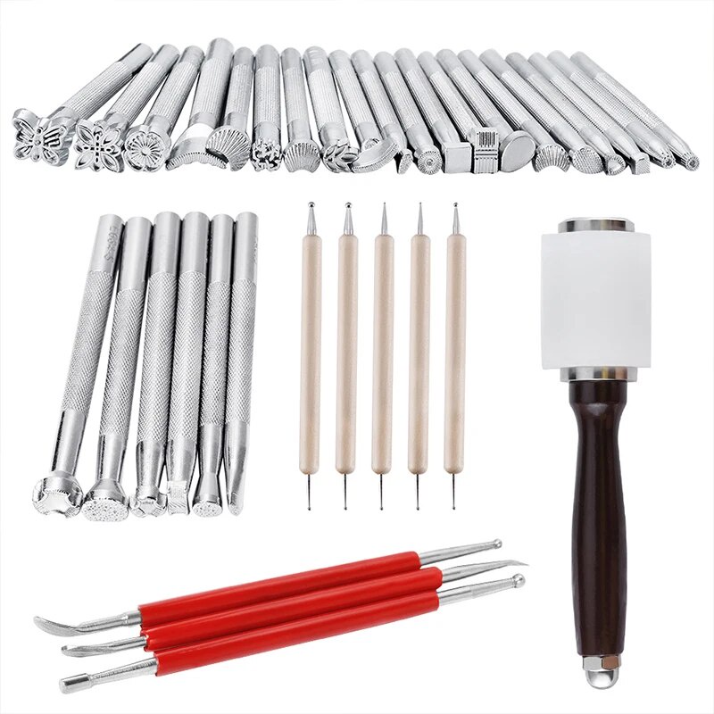 IMZAY DIY Leather Carving Stamp Tools Set DIY Manual Leather Craft Stamps Art Pattern Leather Stampi