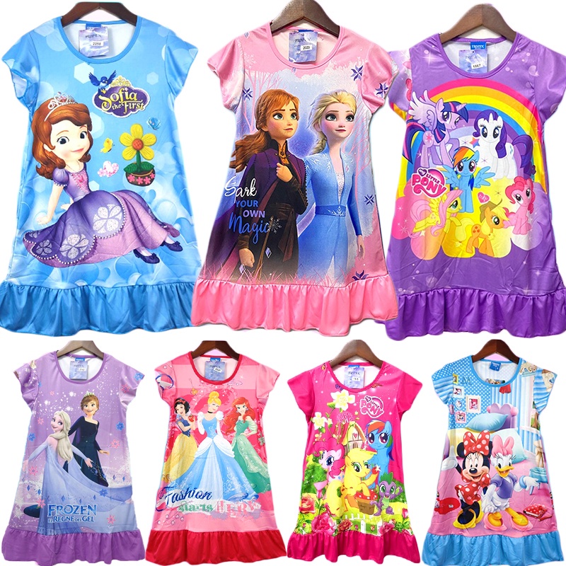 ชุดเดรสกระโปรงเด็กผู้หญิง ลายเจ้าหญิง เอลซ่า โซเฟีย ผ้ามันผ้าไมโค PM777(141-150)