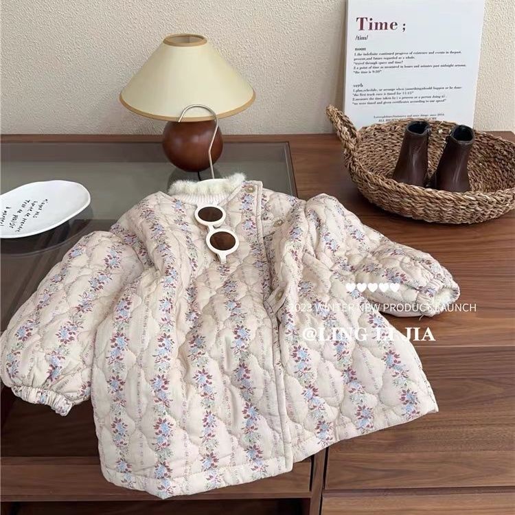 [พร้อมส่ง] เสื้อโค้ทแจ็กเก็ต ผ้าฝ้าย ลายดอกไม้ แฟชั่นฤดูหนาว สําหรับเด็กผู้หญิง ไซซ์ 80-130