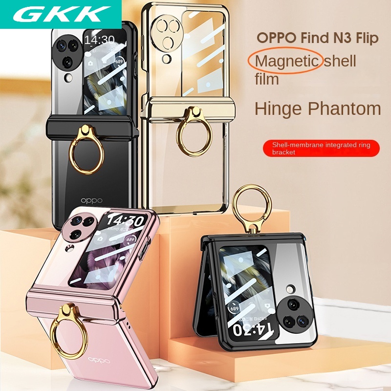 เคสโทรศัพท์มือถือ PC แข็ง ฝาพับแม่เหล็ก พร้อมแหวนขาตั้ง สีดํา สําหรับ OPPO Find N3 Flip N3Flip กรณีโทรศัพท์มือถือแหวนนิ้วมือบานพับ