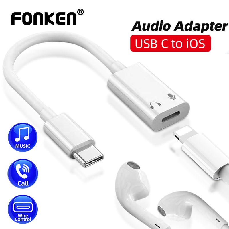 Fonken สายเคเบิลอะแดปเตอร์แปลงเสียงหูฟัง USB C เป็น iOS Type C เป็น iOS สําหรับ iPh 15 Pad Pro Samsung