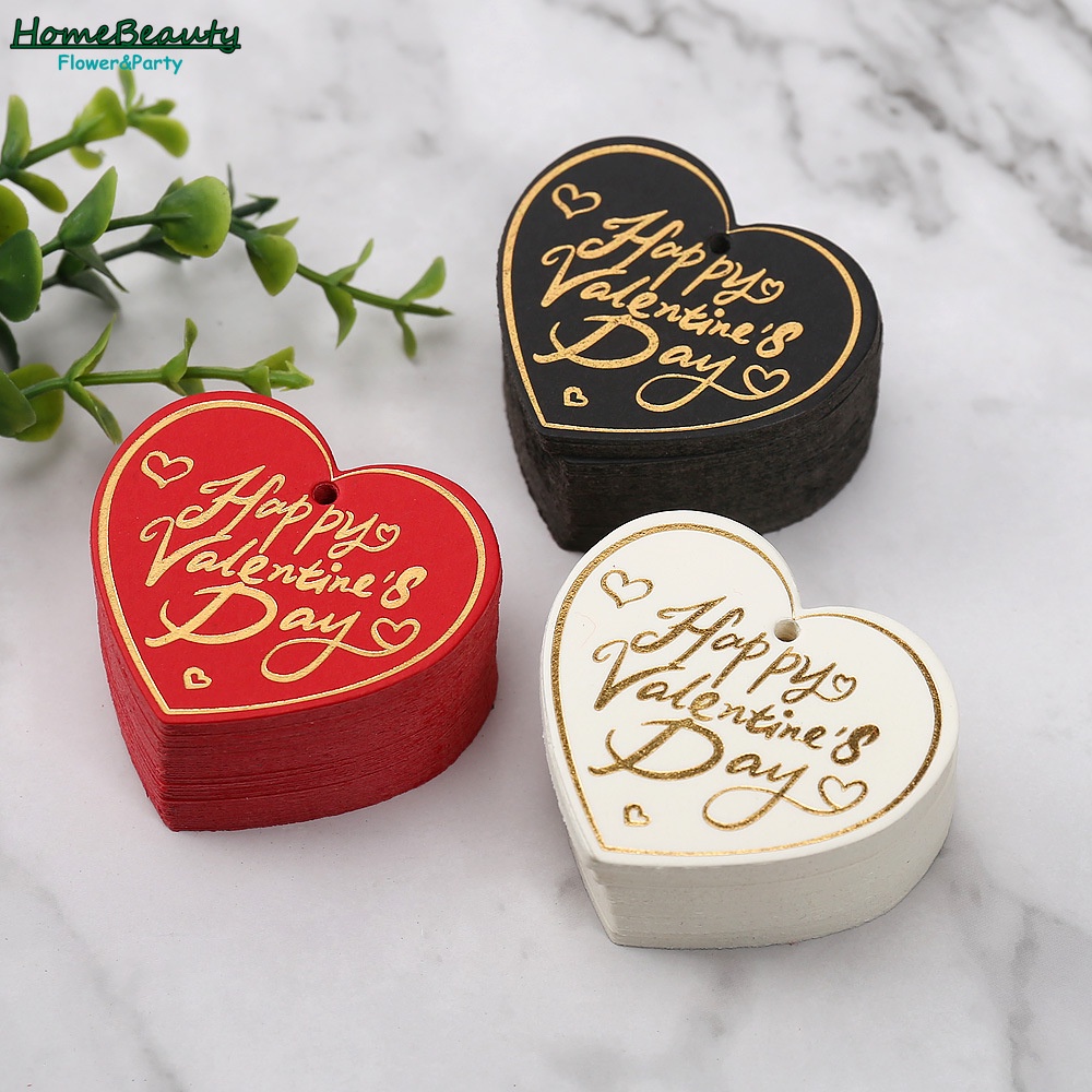 ป้ายแท็ก รูปหัวใจ Happy Valentine's Day สีทอง สําหรับแขวนตกแต่ง 50 ชิ้น