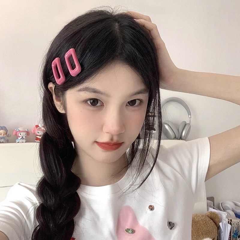 COD กิ๊บติดผมสี่เหลี่ยมผืนผ้าสีแคนดี้น่ารักเกาหลีแฟชั่นหน้าม้าคลิปด้านข้างหวานเรียบง่ายเครื่องประดับผมเด็กผู้หญิง-detly