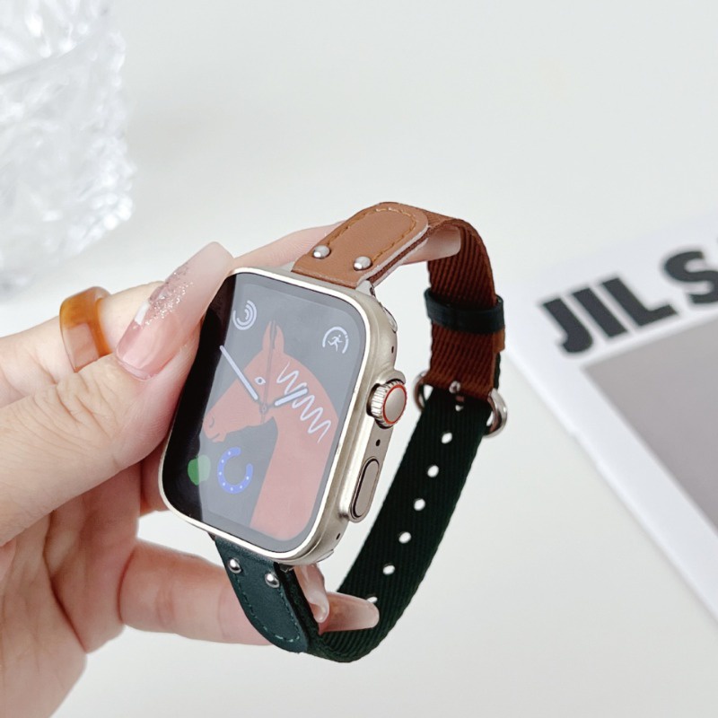 สายนาฬิกาข้อมือหนัง ผ้าแคนวาส สองสี สําหรับ Apple Watch 9 Ultra2 8 7 6 SE 5 4 3 2 1 ขนาด 42 44 45 49 มม. 38 40 41 มม.