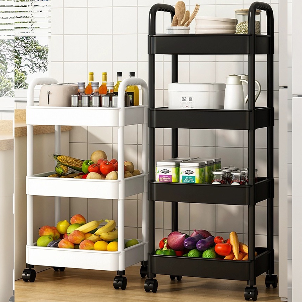 3/4 Tier Trolley Rack Office Multifunction Storage Shelves Home Kitchen Rack With Plastic Wheel