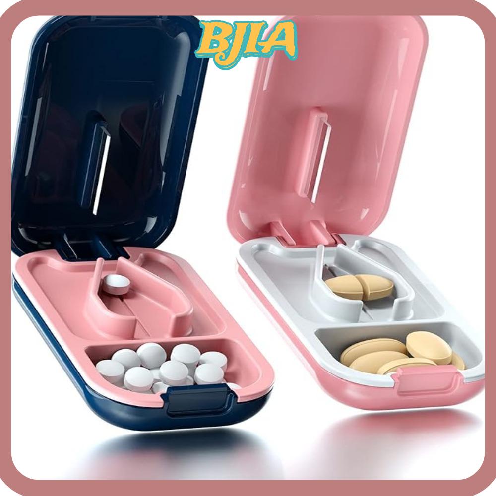 Bja 2 In 1 ที่ตัดแบ่งเม็ดยา ขนาดเล็ก แบบพกพา กันฝุ่น พร้อมกล่องเก็บ ที่มองไม่เห็น บดเม็ดยา วิตามิน แท็บเล็ต