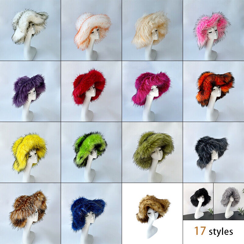 หมวกปีกกว้าง ผ้ากํามะหยี่ขนนิ่ม ขนเฟอร์เทียม ให้ความอบอุ่น ขนาดใหญ่ แฟชั่นฤดูหนาว สําหรับผู้หญิง