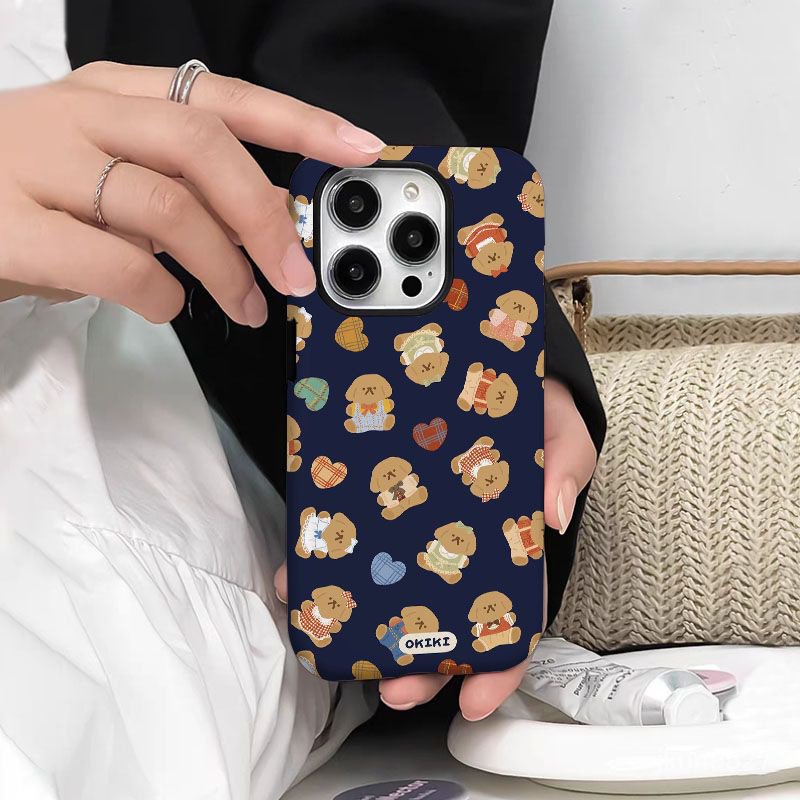 เคสโทรศัพท์มือถือแบบแข็ง สองชั้น ผิวด้าน กันกระแทก ลายหมี สําหรับ Iphone 13 11 14PRO 15 14 12