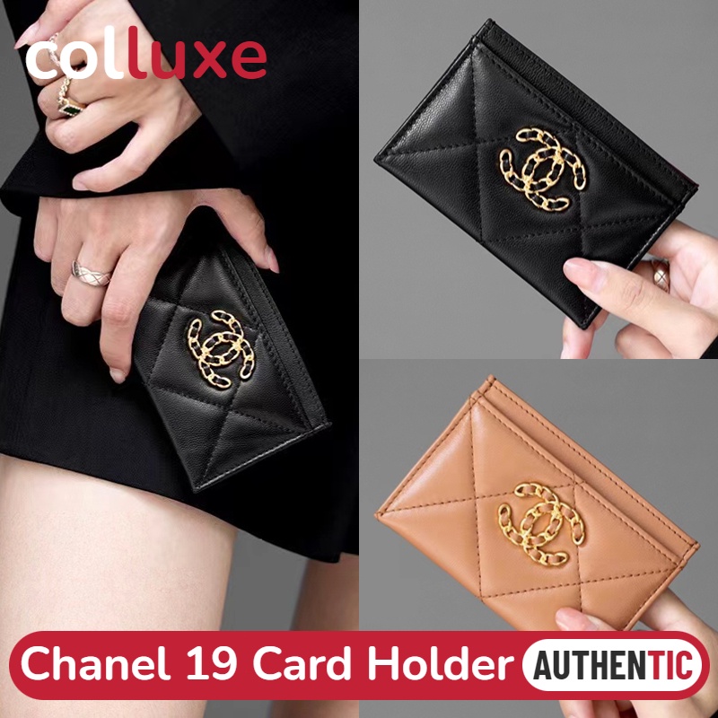 แบรนด์ใหม่และเป็นของแท้/ชาแนล Chanel 19 Card Holder ผู้ถือบัตร Full Set Lambskin หนังลูกแกะ ที่ใส่บัตรผู้หญิง AP1167