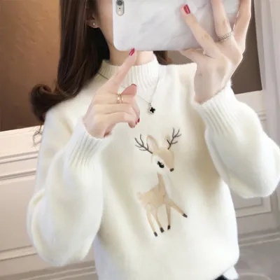 Balamy เสื้อกันหนาว คอเต่า ปักลายการ์ตูนน่ารัก เข้ากับทุกการแต่งกาย แฟชั่นฤดูหนาว สําหรับผู้หญิง