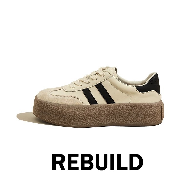 REBUILD  รองเท้าผ้าใบผู้หญิง สีขาว พื้นหนา รองเท้าผ้าใบส้นสูงส้นหนา รองเท้าแฟชั่น ผูกเชือก ทันสมัย กันน้ํา ทิพย์ น่ารัก FYD23B0JVG 46Z231112