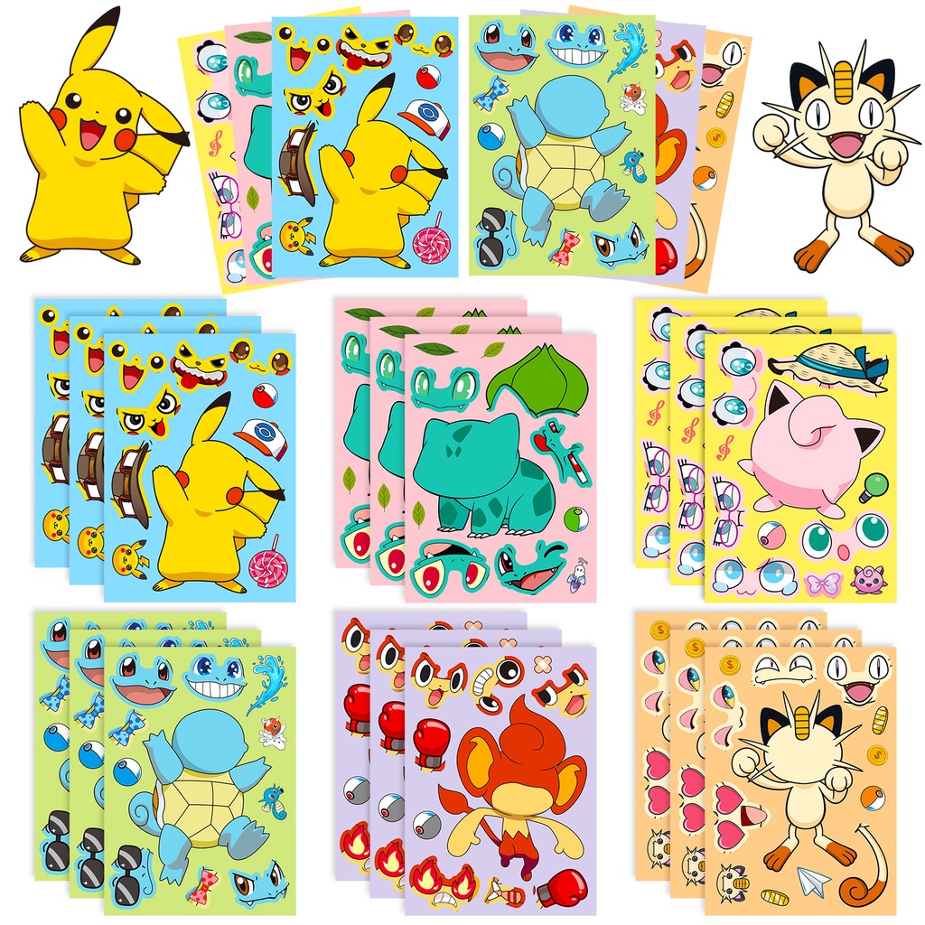 สติกเกอร์ปริศนา ลายการ์ตูนโปเกม่อน ปิกาจู สําหรับเด็ก ผู้ปกครอง และเด็ก DIY 6 8 10 12 แผ่น