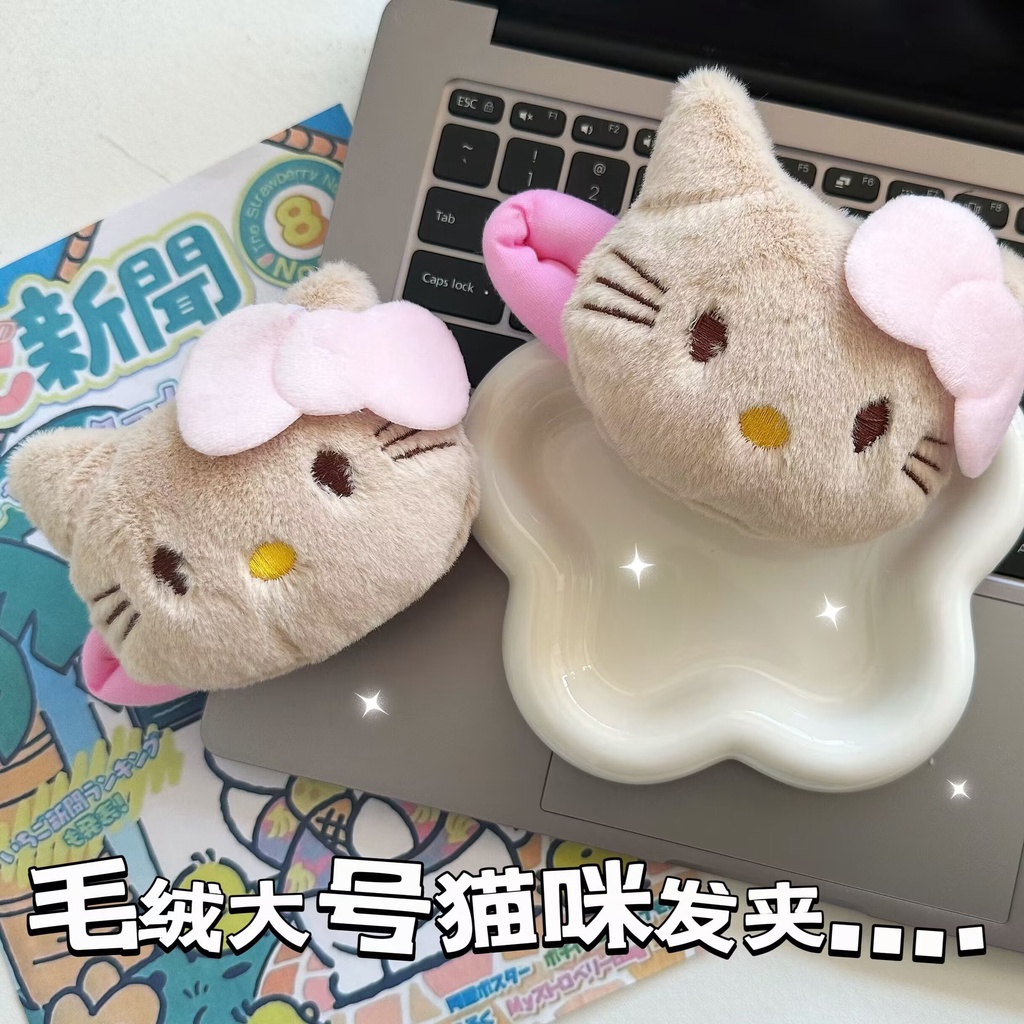 กิ๊บติดผม ผ้ากํามะหยี่ขนนิ่ม รูปแมวน่ารัก ขนาดใหญ่ สีชมพูหวาน สไตล์ญี่ปุ่น สําหรับเด็กผู้หญิง