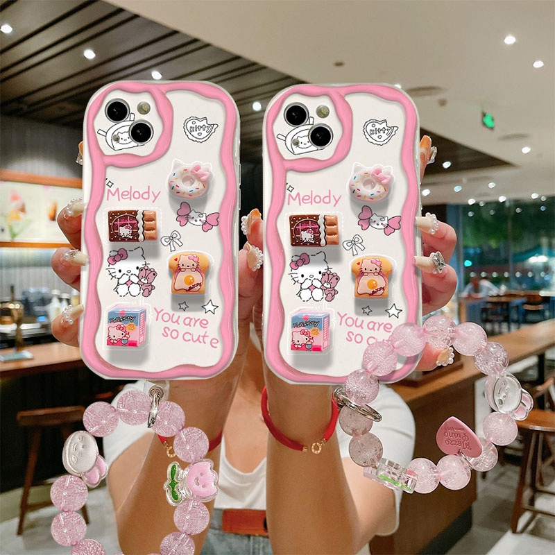 เคสโทรศัพท์มือถือ TPU ลายคลื่นลูกกวาด KT พร้อมโซ่ สําหรับ Samsung A23 A24 A31 A32 A34 A30S A50S A51 A52S A53 A54 A71 A73 S21 Ultra S30 Ultra S22 Ultra S23 Ultra