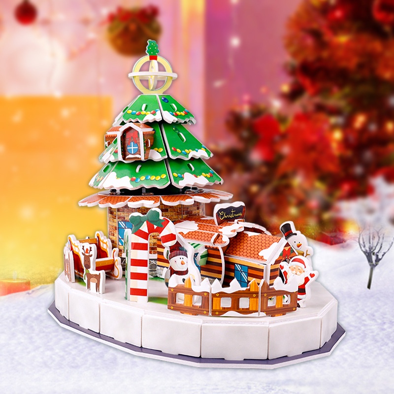 จิ๊กซอว์ปริศนา รูปคริสต์มาส 3d สามมิติ แฮนด์เมด DIY ของเล่นเสริมการเรียนรู้เด็ก