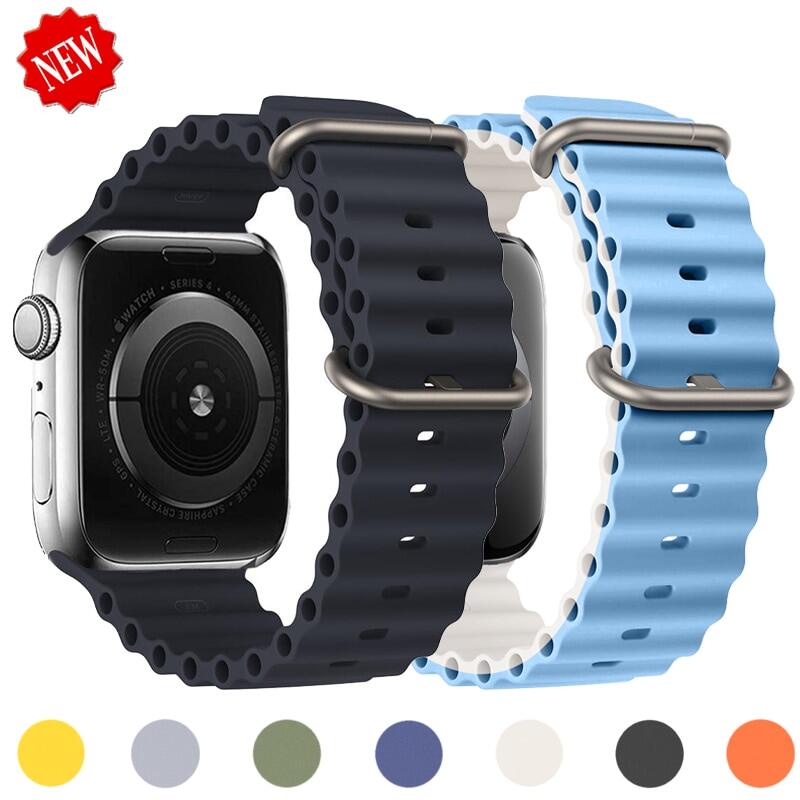 สายนาฬิกาข้อมือซิลิโคน อุปกรณ์เสริม สําหรับ Apple Watch ultra2 Ultra 49 มม. iWatch 9 8 7 45 มม. 41 มม. 44 มม. 40 มม. 42 มม. 38 มม. iWatch Series 9 8 7 6 5 4 3 SE