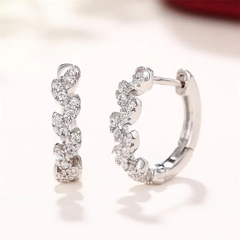 925 เงินแฟนซี Leaf Shape Hoop ต่างหูสําหรับสาว Cubic Zirconia ต่างหูคริสตัลสวมใส่ทุกวันอุปกรณ์เสริมสําหรับผู้หญิง