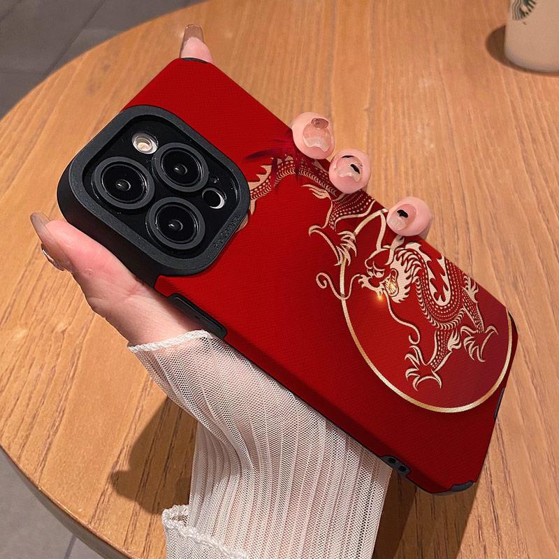 เคสโทรศัพท์มือถือ ลายมังกร สีแดง สําหรับ IPhone 11 12 Pro Max X XR XS Max SE 7 Plus 8 Plus IPhone 13 Pro Max IPhone 14 15 Pro Max