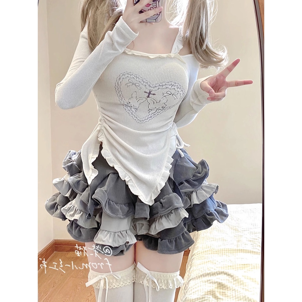 ชุดสูทสาวร้อนฤดูใบไม้ร่วงย้อนยุคแขนยาวด้านบน กระโปรงชั้นใน ชุดสองชิ้นยอดนิยมของปีนี้คนตัวเล็กสวมทั้งชุด - รูปที่ 7