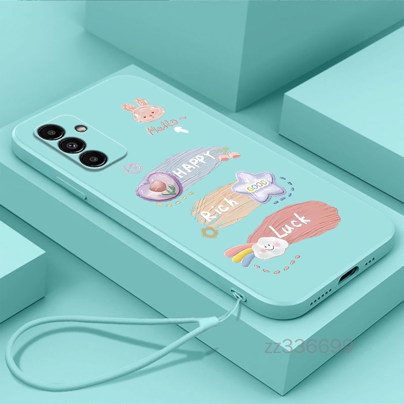 เคส Samsung A15 5G A25 4G 5G A55 5G A35 5G เคสโทรศัพท์มือถือ ซิลิโคน ขอบตรง พร้อมสายคล้อง สําหรับ Samsung A15 5G A25 4G 5G A55 5G A35 5G Happy New 2024