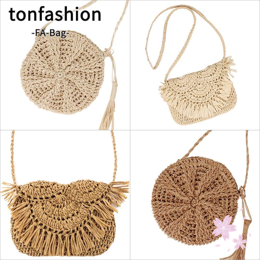 Tonfashion กระเป๋าถือ ฟางสาน ถักนิตติ้ง แฟชั่นฤดูร้อน สําหรับผู้หญิง