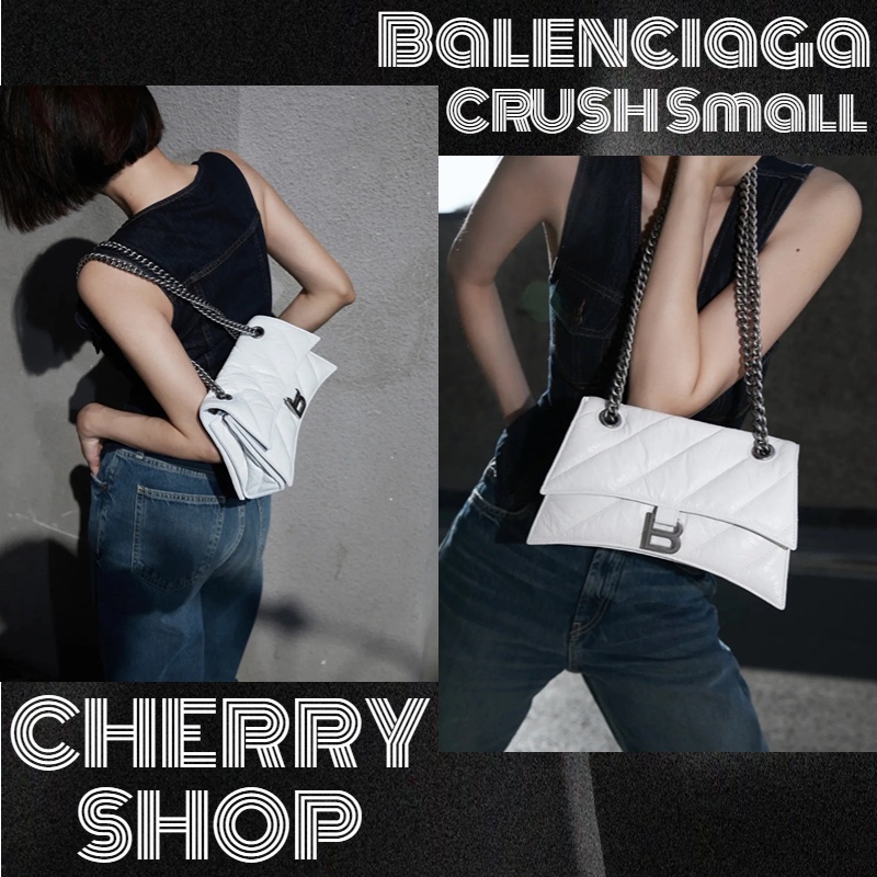 บาเลนเซียก้า Balenciaga CRUSH Small Quilted Chain Bagผู้หญิง/กระเป๋าสะพายข้าง/กระเป๋าสะพาย/ แบรนด์ใหม่และเป็นของแท้