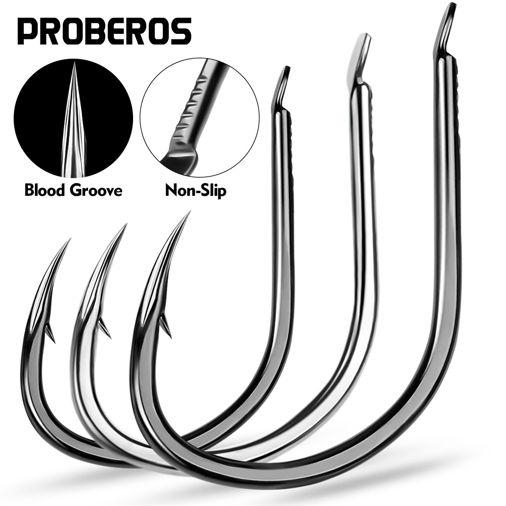 Proberos ตะขอเหล็กคาร์บอน 1/0-2/0-3/0-4/0 อุปกรณ์เสริม สําหรับตกปลา 10 ชิ้น