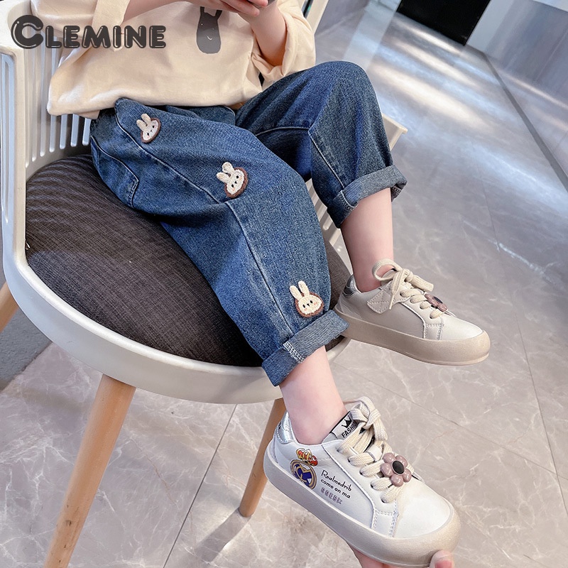 Clemine กางเกงยีนขายาวลําลอง ลายกระต่าย ขนาดเล็ก และขนาดกลาง สําหรับเด็กผู้หญิง