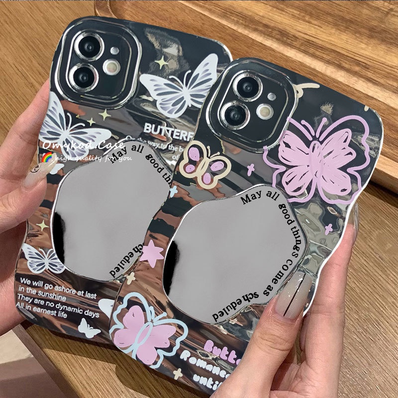 Ready Stock Vivo Y16 Y02 Y22 Y21 Y20 Y21Y Y33T Y21S Y33S Y20i Y20S Y12Y15A Y15 Y17 Y12 Y1S V25 Cartoon Butterfly Electroplating Phone Case Wave Mirror High-End Anti Drop Protective Case